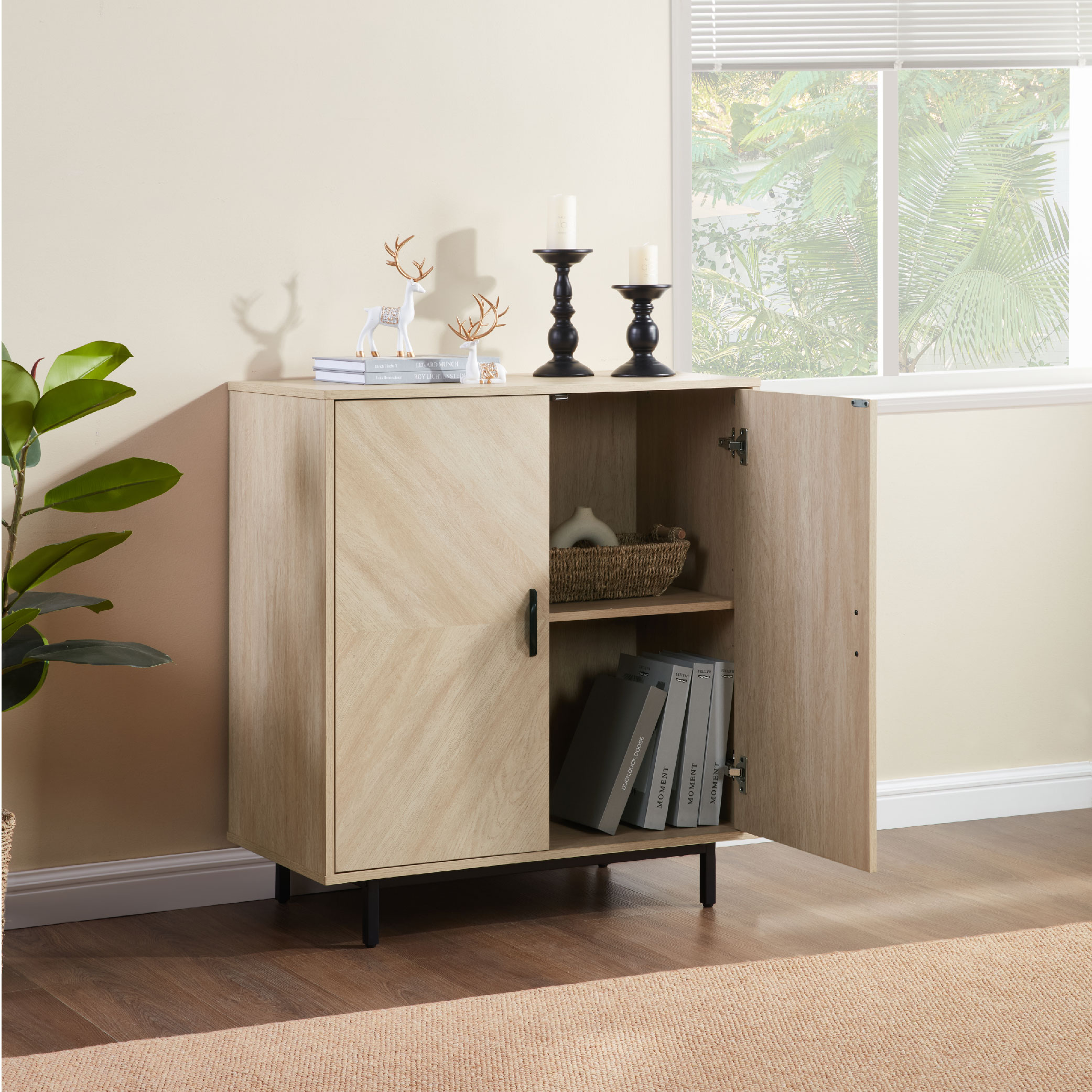 Storage Cabinet With Doors, Modern Accent Cabinet,Wood Grain Decoratio Buffet Sideboards For Living Room, Kitchen,Enterway_voghion.com